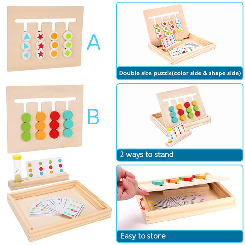 Jouets d'apprentissage Montessori Puzzle à glissière Jeu de logique d'association de couleurs et de formes Jouets éducatifs en bois pour enfants garçons et filles âgés de 3, 4, 5, 6, 7 ans Jouet d'avion pour voyager Cadeaux d'anniversaire SUN N.
