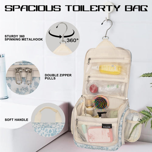 Sac de toilette suspendu Goloni avec crochet, grand sac à maquillage organisateur de voyage, sac cosmétique suspendu résistant à l'eau avec 10 compartiments pour femmes et hommes, rouge SUN N.