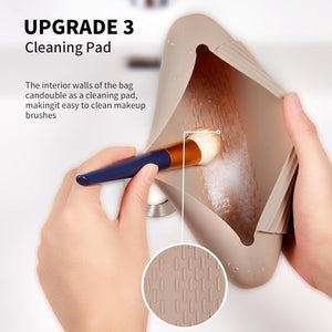 Porte-pinceaux de maquillage en silicone Sac cosmétique de voyage : Porte-pinceaux de maquillage pour le visage doux et portable avec fermeture magnétique améliorée anti-chute, grande trousse de pinceaux de maquillage de voyage - Noyer SUN N.