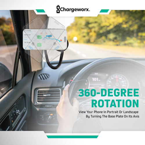 Support de téléphone réglable CHARGEWORX pour pare-brise de voiture, support de téléphone portable avec col de cygne flexible de 14,75", ventouse, pince antidérapante, rotation à 360 degrés pour iPhone et Samsung SUN N.