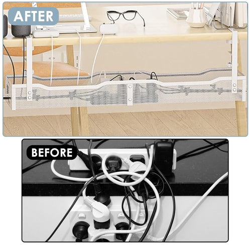 Gestion des câbles, gestion des câbles sous bureau de 25'' sans perçage, organiseur de câbles en métal avec pince pour bureau assis-debout, organiseur de câbles pour bureau à domicile, noir SUN N.