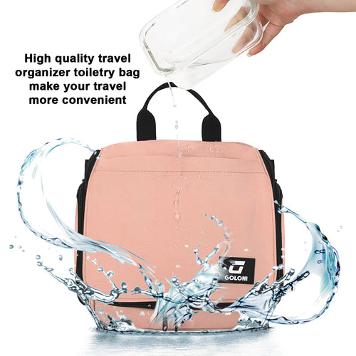 Sac de toilette suspendu Goloni avec crochet, grand sac à maquillage organisateur de voyage, sac cosmétique suspendu résistant à l'eau avec 10 compartiments pour femmes et hommes, rouge SUN N.