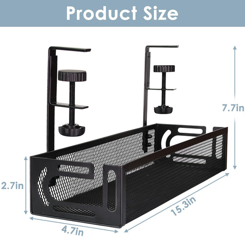 Gestion des câbles, gestion des câbles sous bureau de 25'' sans perçage, organiseur de câbles en métal avec pince pour bureau assis-debout, organiseur de câbles pour bureau à domicile, noir SUN N.