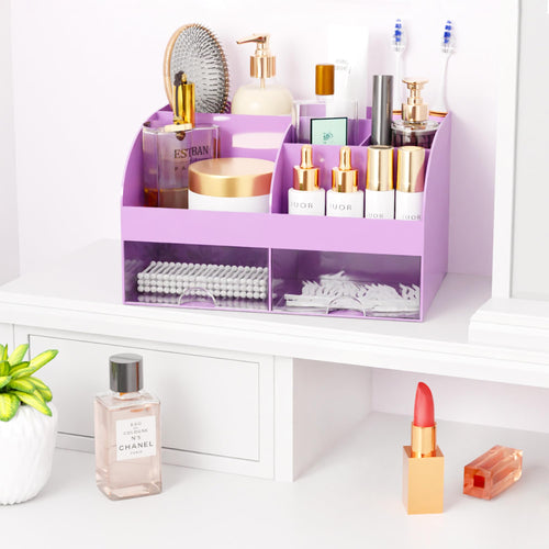 Organisateur de maquillage avec tiroirs, rangement cosmétique pour commode, coiffeuse et plan de travail de salle de bain, porte-beauté pour rouge à lèvres et pinceaux, organisateur de soins pour coiffeuse, vitrine cosmétique (blanc) SUN N.
