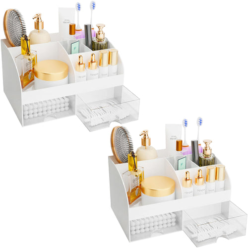 Organisateur de maquillage avec tiroirs, rangement cosmétique pour commode, coiffeuse et plan de travail de salle de bain, porte-beauté pour rouge à lèvres et pinceaux, organisateur de soins pour coiffeuse, vitrine cosmétique (blanc) SUN N.