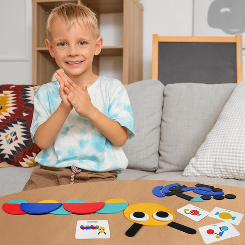 LiKee Puzzles en Bois à Formes Ouvertes (36 Blocs & 60 Cartes) pour Tout-Petits de 3 Ans et Plus, Jouets Montessori de Développement, Activité Éducative pour la Maternelle, Jouet de Voyage, Jeux de Société pour Enfants de 4 à 8 Ans SUN N.