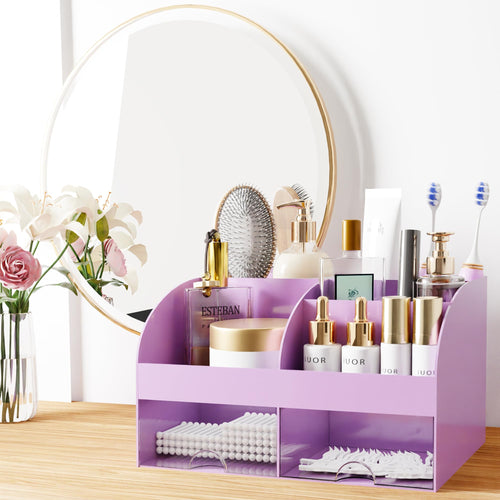 Organisateur de maquillage avec tiroirs, rangement cosmétique pour commode, coiffeuse et plan de travail de salle de bain, porte-beauté pour rouge à lèvres et pinceaux, organisateur de soins pour coiffeuse, vitrine cosmétique (blanc) SUN N.