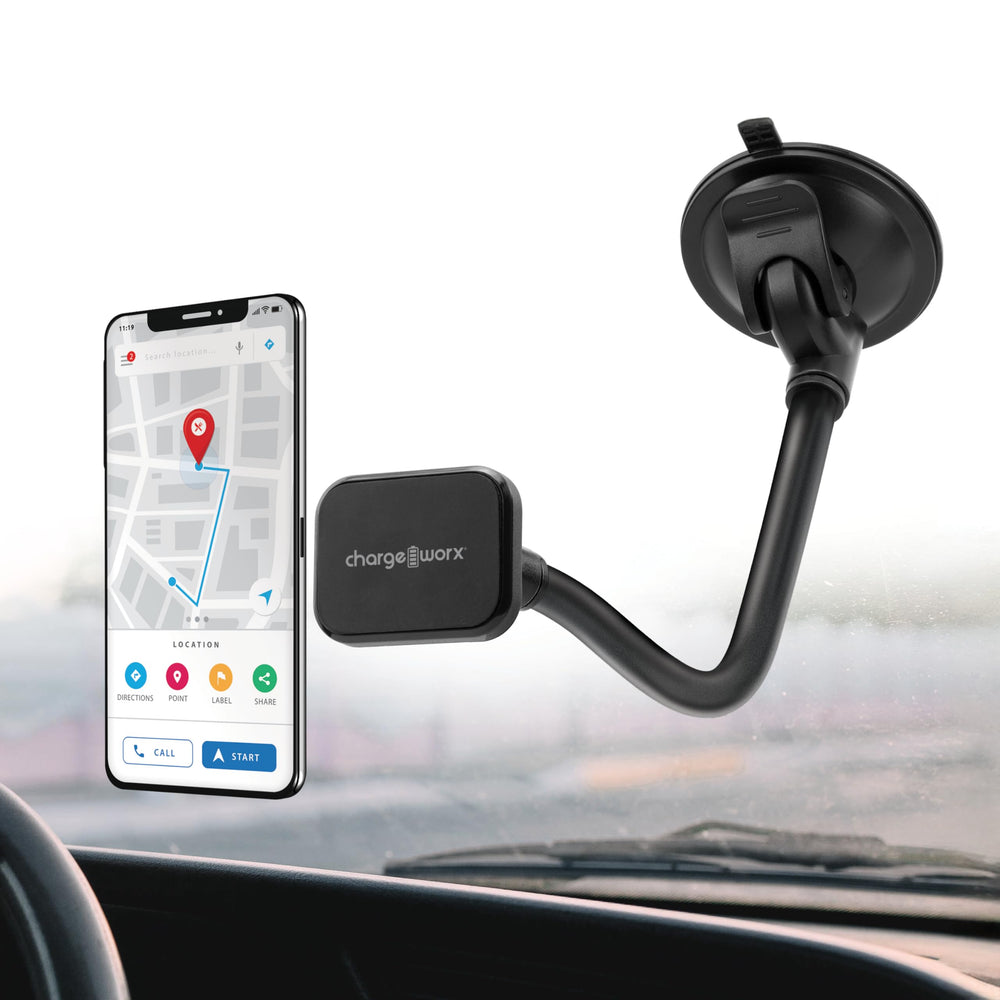 Support de téléphone réglable CHARGEWORX pour pare-brise de voiture, support de téléphone portable avec col de cygne flexible de 14,75", ventouse, pince antidérapante, rotation à 360 degrés pour iPhone et Samsung SUN N.