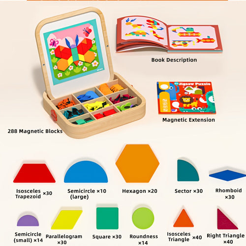 Jouet magnétique géométrique 288 pièces - Puzzle éducatif en bois SUN N.