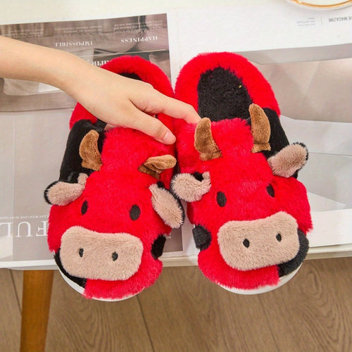 Cow Plush Slippers Cute Warm House Slippers for Women and Men