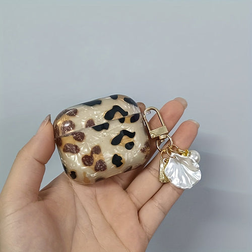 Housse d'écouteurs à imprimé léopard élégante avec chaîne suspendue - Parfaite pour Airpod1/2 ! SUN N.