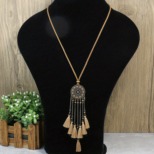 Ensemble de 3 colliers pendentifs de mode féminine de style ethnique avec pendentif à pompon floral, en alliage de zinc émaillé bronze avec incrustation de strass en verre, collier vintage SUN N.