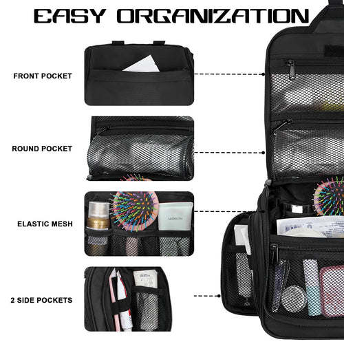 Sac de toilette suspendu Goloni avec crochet, grand sac à maquillage organisateur de voyage, sac cosmétique suspendu résistant à l'eau avec 10 compartiments pour femmes et hommes, rouge SUN N.
