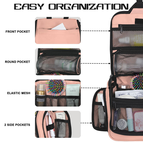 Sac de toilette suspendu Goloni avec crochet, grand sac à maquillage organisateur de voyage, sac cosmétique suspendu résistant à l'eau avec 10 compartiments pour femmes et hommes, rouge SUN N.