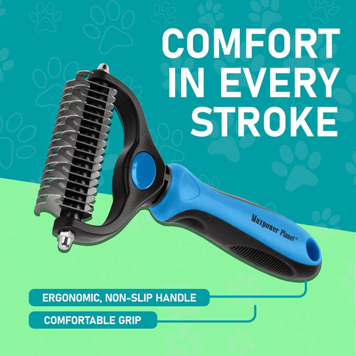Maxpower Planet Râteau de Toilettage pour Animaux - Outil double face pour chiens et chats, réduit la perte de poils de 95% SUN N.