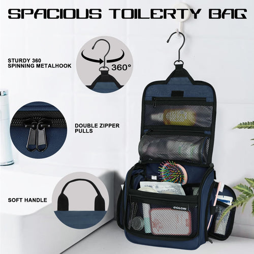 Sac de toilette suspendu Goloni avec crochet, grand sac à maquillage organisateur de voyage, sac cosmétique suspendu résistant à l'eau avec 10 compartiments pour femmes et hommes, rouge SUN N.