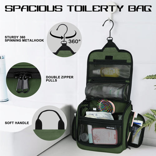 Sac de toilette suspendu Goloni avec crochet, grand sac à maquillage organisateur de voyage, sac cosmétique suspendu résistant à l'eau avec 10 compartiments pour femmes et hommes, rouge SUN N.