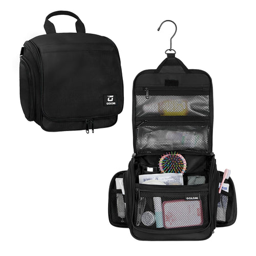 Sac de toilette suspendu Goloni avec crochet, grand sac à maquillage organisateur de voyage, sac cosmétique suspendu résistant à l'eau avec 10 compartiments pour femmes et hommes, rouge SUN N.
