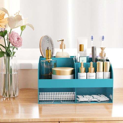 Organisateur de maquillage avec tiroirs, rangement cosmétique pour commode, coiffeuse et plan de travail de salle de bain, porte-beauté pour rouge à lèvres et pinceaux, organisateur de soins pour coiffeuse, vitrine cosmétique (blanc) SUN N.