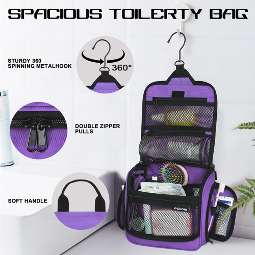 Sac de toilette suspendu Goloni avec crochet, grand sac à maquillage organisateur de voyage, sac cosmétique suspendu résistant à l'eau avec 10 compartiments pour femmes et hommes, rouge SUN N.