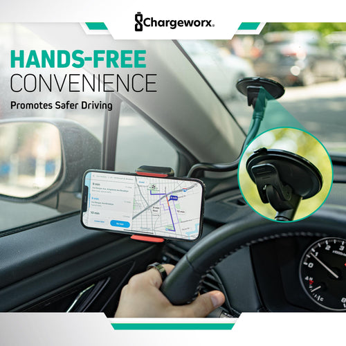 Support de téléphone réglable CHARGEWORX pour pare-brise de voiture, support de téléphone portable avec col de cygne flexible de 14,75", ventouse, pince antidérapante, rotation à 360 degrés pour iPhone et Samsung SUN N.
