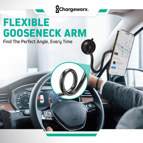 Support de téléphone réglable CHARGEWORX pour pare-brise de voiture, support de téléphone portable avec col de cygne flexible de 14,75", ventouse, pince antidérapante, rotation à 360 degrés pour iPhone et Samsung SUN N.