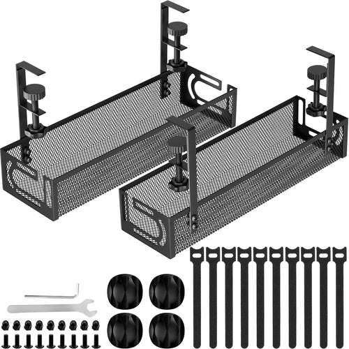 Gestion des câbles, gestion des câbles sous bureau de 25'' sans perçage, organiseur de câbles en métal avec pince pour bureau assis-debout, organiseur de câbles pour bureau à domicile, noir SUN N.