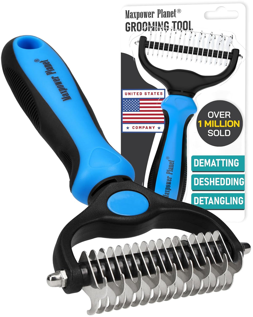 Maxpower Planet Râteau de Toilettage pour Animaux - Outil double face pour chiens et chats, réduit la perte de poils de 95% SUN N.