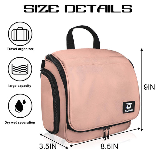 Sac de toilette suspendu Goloni avec crochet, grand sac à maquillage organisateur de voyage, sac cosmétique suspendu résistant à l'eau avec 10 compartiments pour femmes et hommes, rouge SUN N.