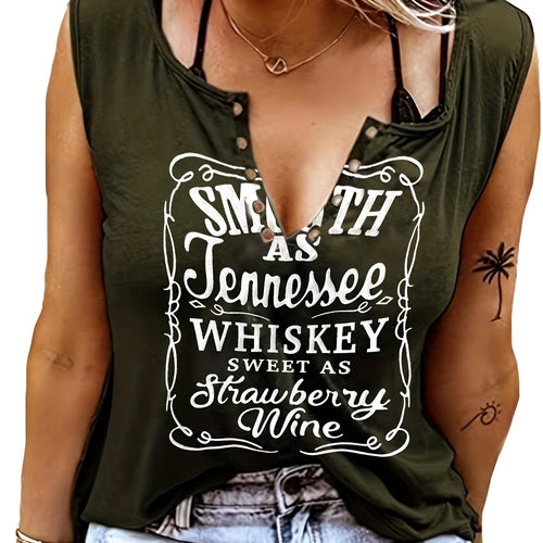 Débardeur country col V "Smooth as Tennessee Whiskey" - Sans manches sexy avec détail bague