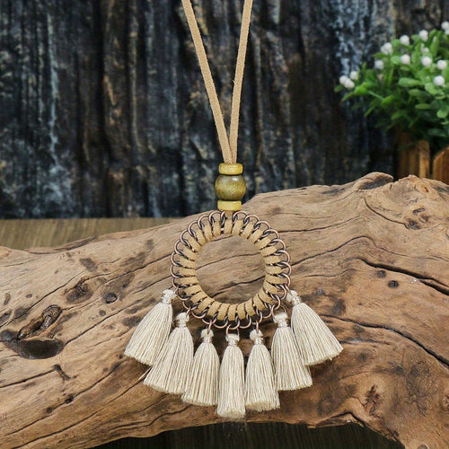 Ensemble de 3 colliers pendentifs de mode féminine de style ethnique avec pendentif à pompon floral, en alliage de zinc émaillé bronze avec incrustation de strass en verre, collier vintage SUN N.