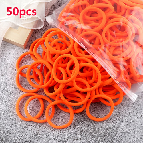 Elastic Hair Ties Set 50pcs Ponytail Holders Solid Color Hair Accessories