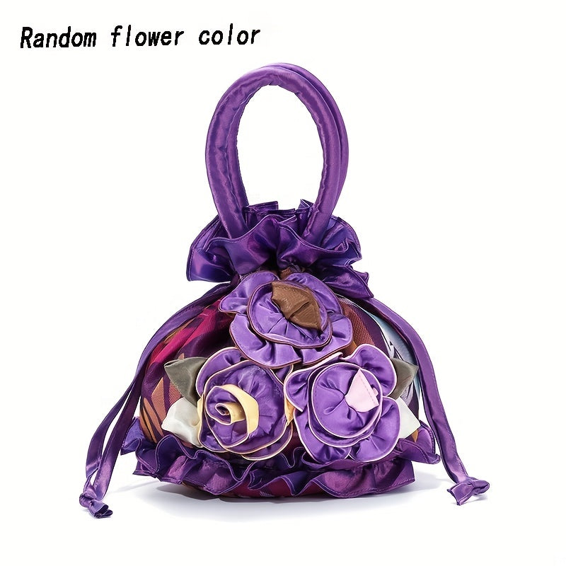 Sac à main à cordon avec décor floral, petit sac de soirée tendance, sac simple pour téléphone, mignon sac seau SUN N.