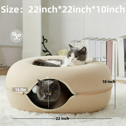 Cachette tunnel Donut pour chat - Lit-tunnel avec balle à clochette SUN N.