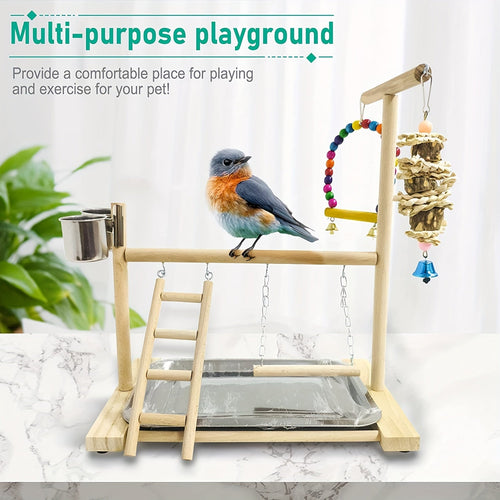 Stand de jeu pour perroquet en bois - Balançoire et jouets interactifs SUN N.