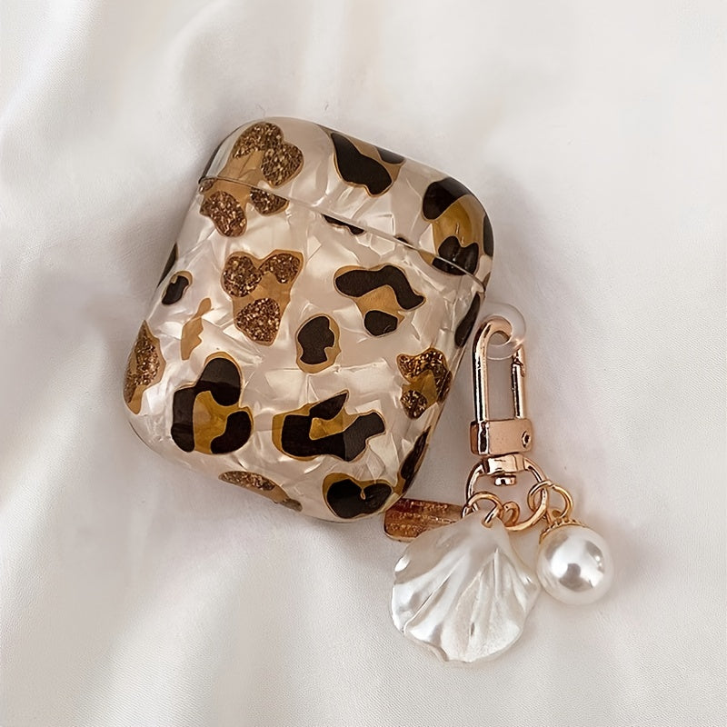Housse d'écouteurs à imprimé léopard élégante avec chaîne suspendue - Parfaite pour Airpod1/2 ! SUN N.