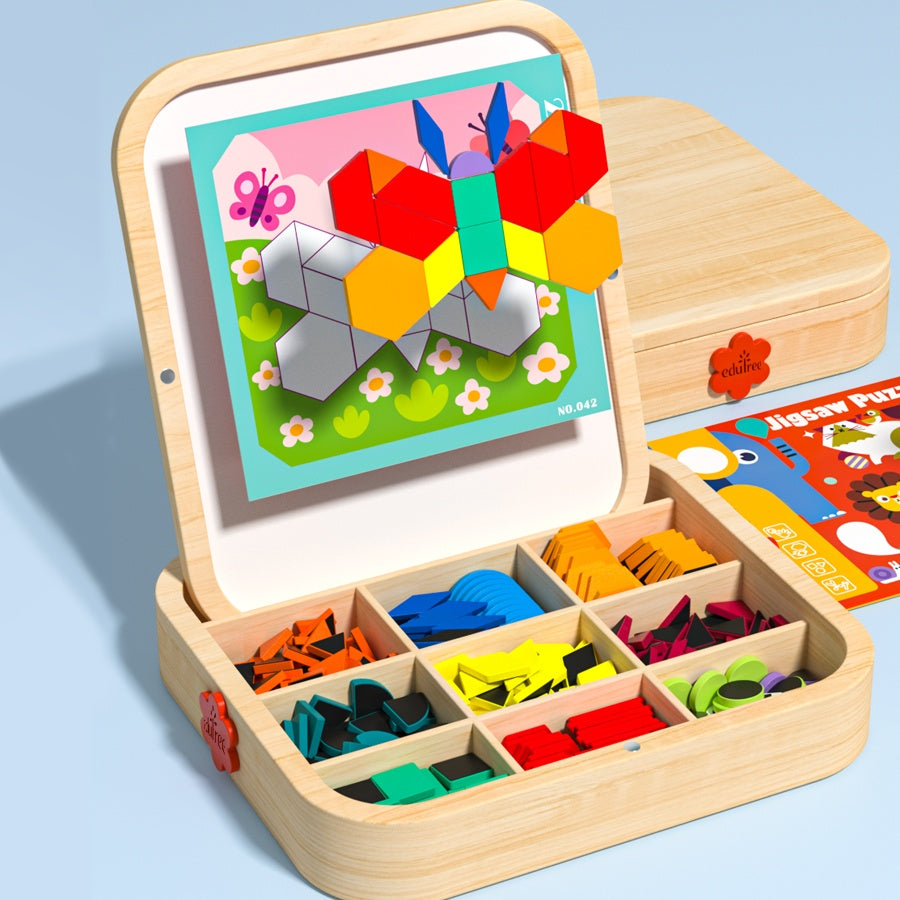 Jouet magnétique géométrique 288 pièces - Puzzle éducatif en bois SUN N.