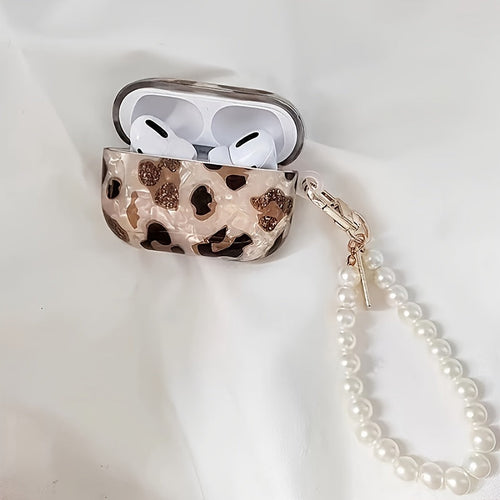 Housse d'écouteurs à imprimé léopard élégante avec chaîne suspendue - Parfaite pour Airpod1/2 ! SUN N.