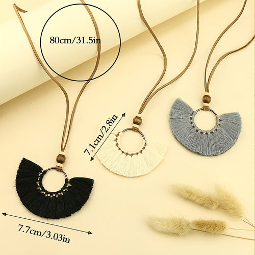 Ensemble de 3 colliers pendentifs de mode féminine de style ethnique avec pendentif à pompon floral, en alliage de zinc émaillé bronze avec incrustation de strass en verre, collier vintage SUN N.