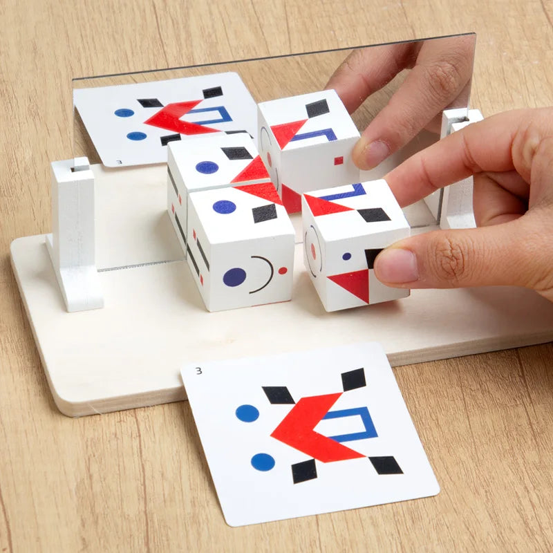Jouet Puzzle miroir Montessori pour enfants, jouets éducatifs précoces en bois, pensée logique, entraînement spatial, jeu de cerveau, jouet de voyage, cadeaux SUN N.