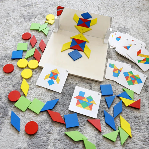 Jouet Puzzle miroir Montessori pour enfants, jouets éducatifs précoces en bois, pensée logique, entraînement spatial, jeu de cerveau, jouet de voyage, cadeaux SUN N.