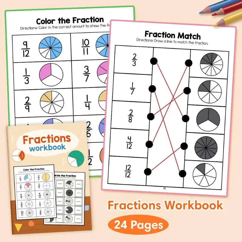 Cahier d'exercices de Fractions Montessori, outils pédagogiques pour l'apprentissage de l'arithmétique, livre de Test de formation cognitive des mathématiques pour l'école primaire de la 3e à 4e à l'école primaire SUN N.