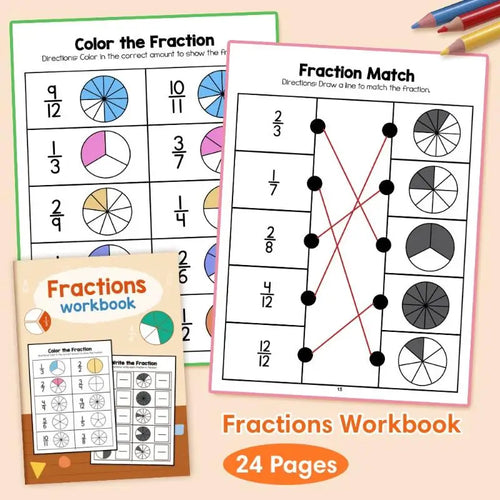 Cahier d'exercices de Fractions Montessori, outils pédagogiques pour l'apprentissage de l'arithmétique, livre de Test de formation cognitive des mathématiques pour l'école primaire de la 3e à 4e à l'école primaire SUN N.