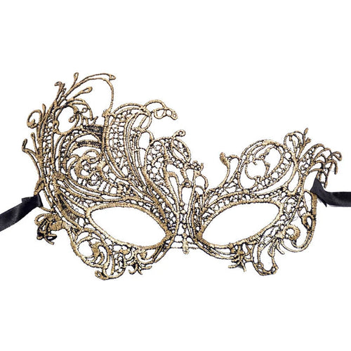 Masque de mascarade en dentelle dorée – Vénitien, élégant masque orné pour soirées thématiques ou bal masqué.