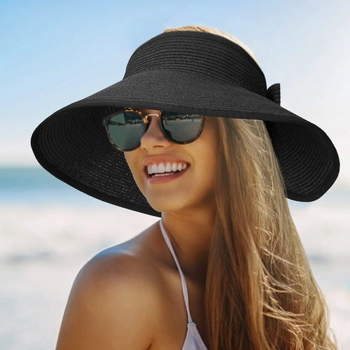 Chapeau Visière Femme s, casquette de soleil pliable pour randonnée en plein air, large bord, chapeaux de paille de plage, chape SUN N.