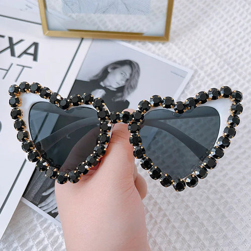 Lunettes de soleil cœur strass - Grande monture UV400 pour femmes SUN N.