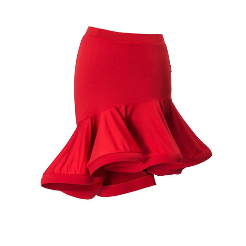 Jupe courte évasée à volants en rouge, parfaite pour la danse de salon, stylée et fluide.
