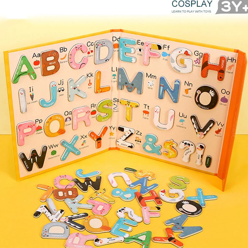 Jeu Montessori en Bois – 26 Lettres Magnétiques et Livre d'Apprentissage SUN N.