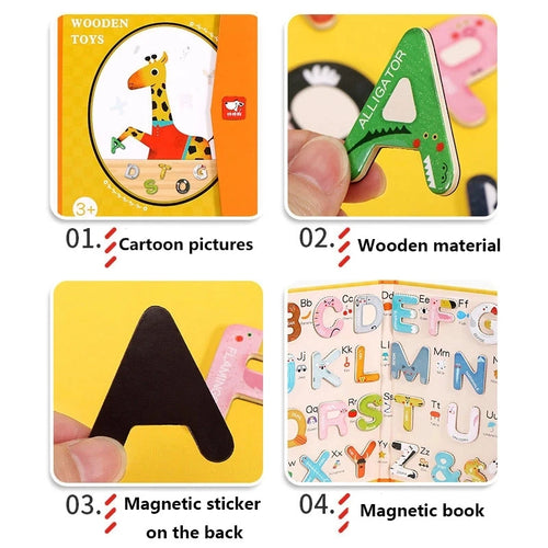 Jeu Montessori en Bois – 26 Lettres Magnétiques et Livre d'Apprentissage SUN N.