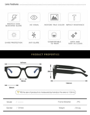Lunettes anti-lumière bleue rétro - Monture carrée unisexe SUN N.